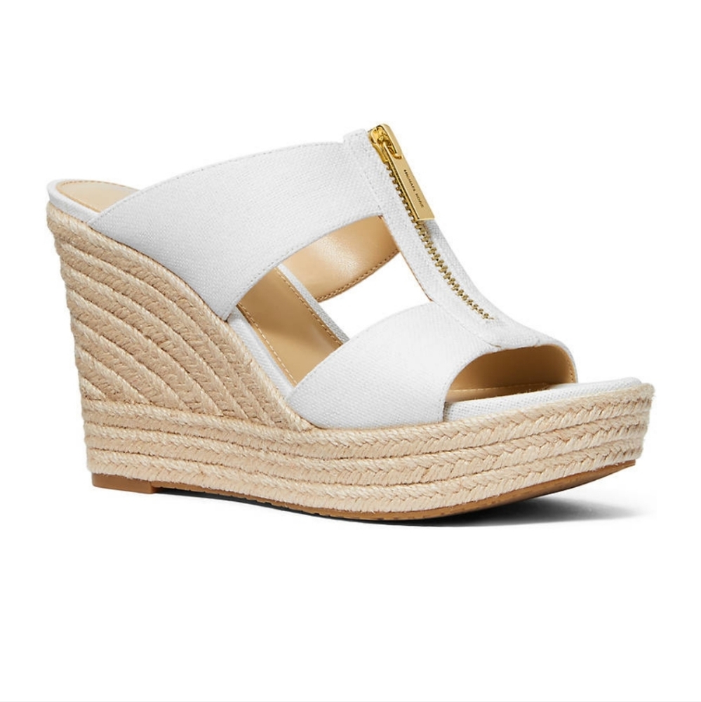MICHAEL MICHAEL KORS Bradley Linen Blend Canvas Wedge Sandals Size 8.5